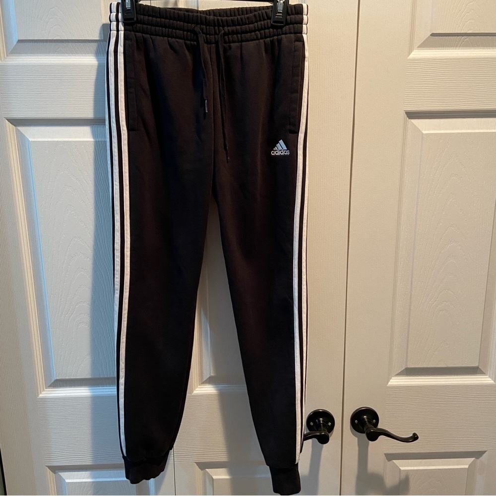 Adidas Black Three Stripe Fleece Joggers- Women’s Small
